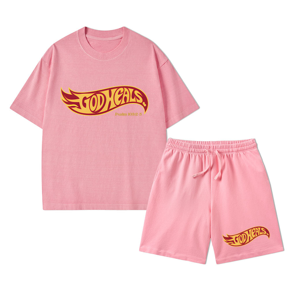 God Heals Christian Washed T-Shirt & Shorts