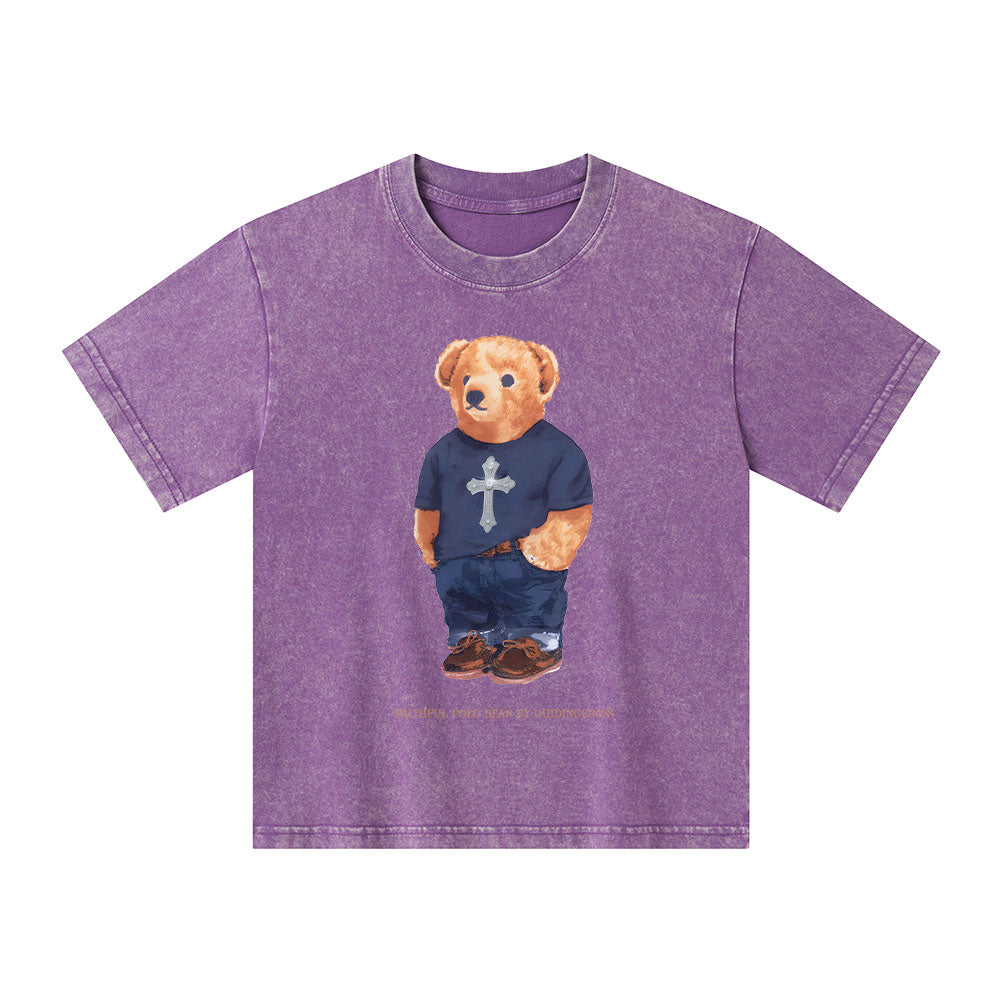 Faithful Bear By Guidingcross Kid Washed T-Shirt