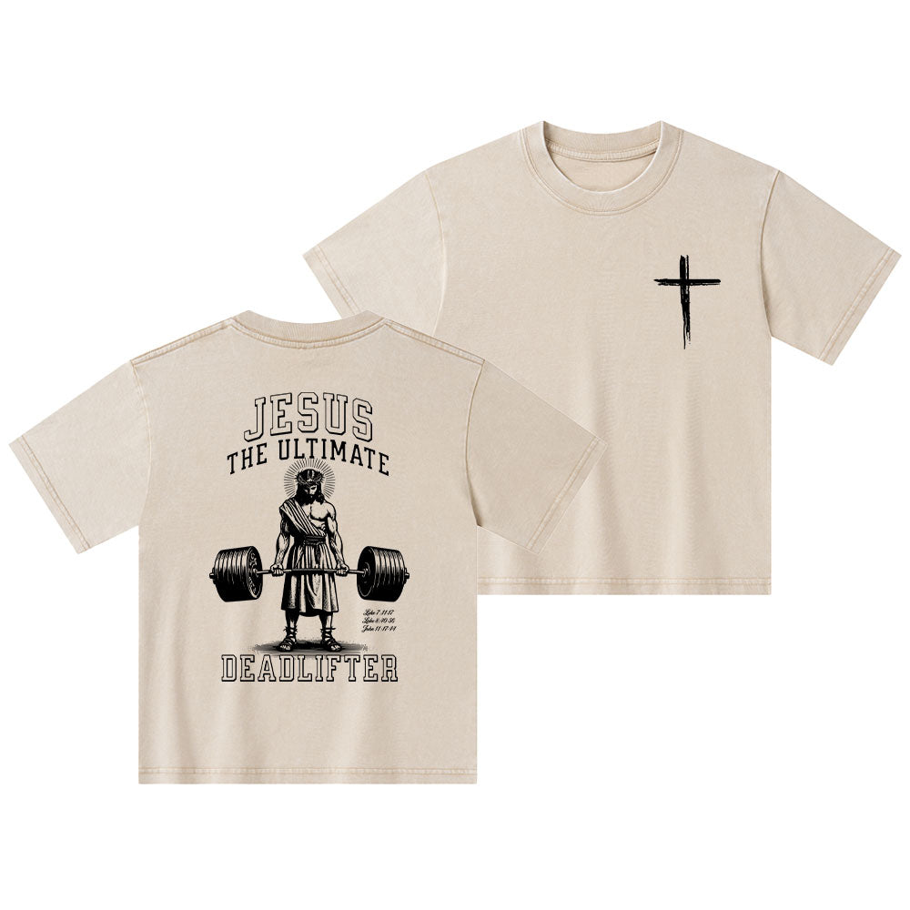 Jesus The Ultimate Deadlifter Christian Washed Kid T-Shirt
