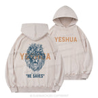 Yeshua He Saves Lion Christian Washed Hoodie