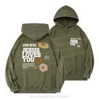 Good News Jesus Loves You Christian Washed Hoodie