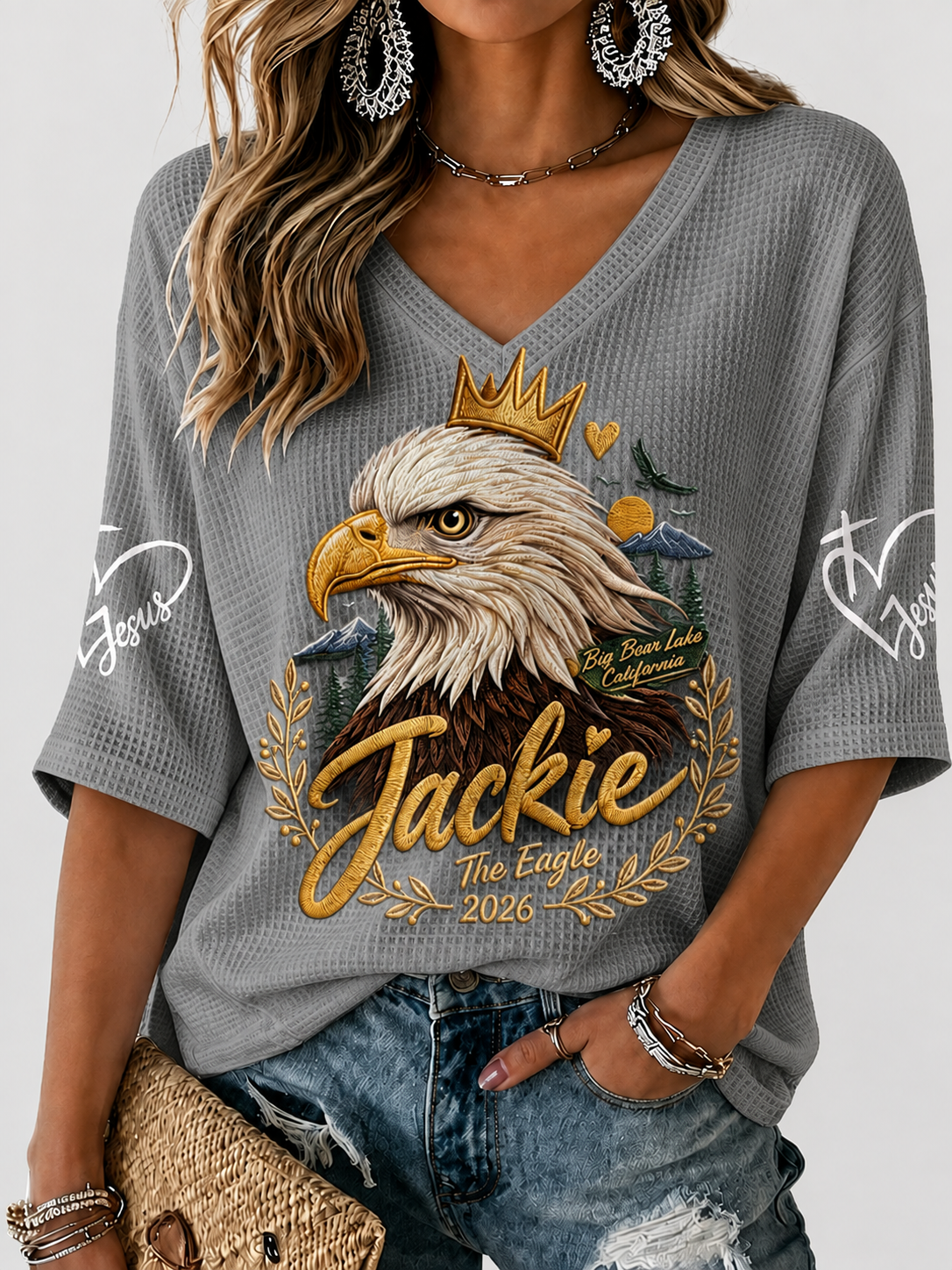 Women'S V-Neck Retro Forever Free Jackie Print T-Shirt
