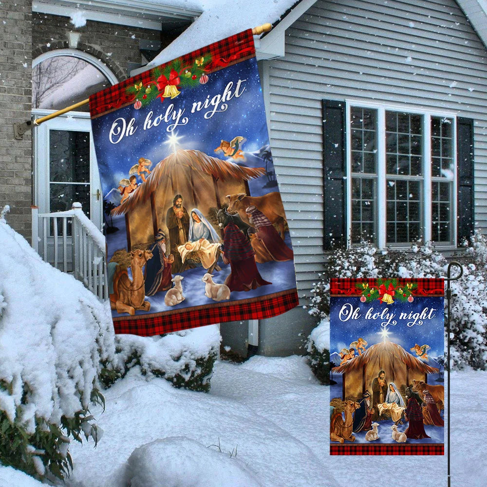 Nativity Scene Oh Holy Night Jesus Was Born Christmas Flag