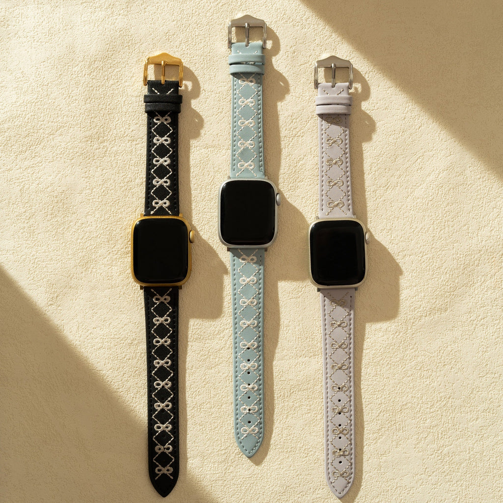 Embroidered Bow Leather Watch Band for Apple Watch