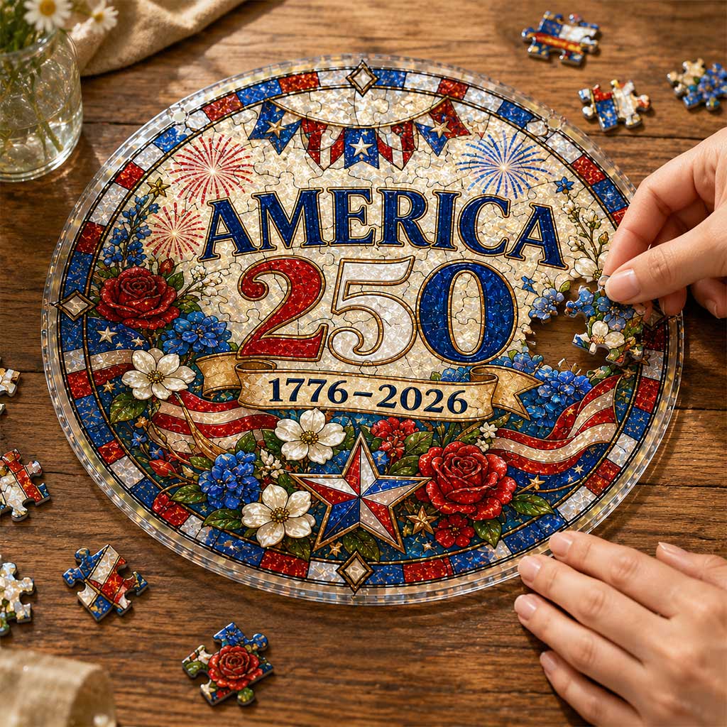 America 250th Anniversary Acrylic Puzzle Hanging Ornament â€?1776â€?026 Patriotic Stained Glass Style Window Decor