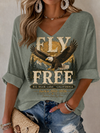 Women'S V-Neck Retro Forever Free Jackie Print T-Shirt