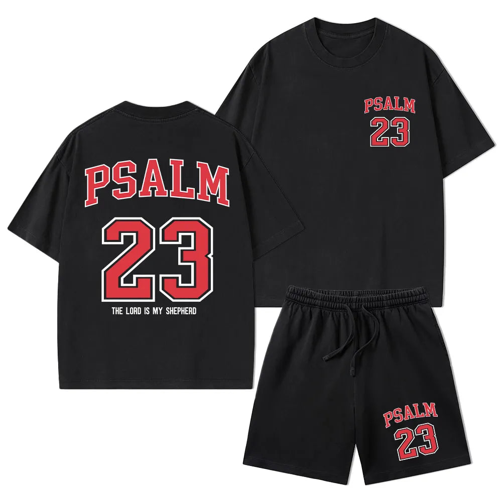 Psalm 23 Christian Washed T-Shirt & Shorts