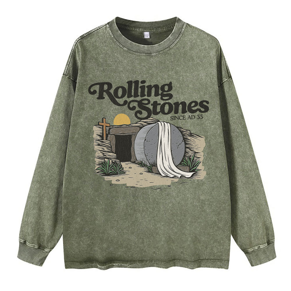 The Stone Was Rolled Away Christian Washed Long Sleeve T-Shirt
