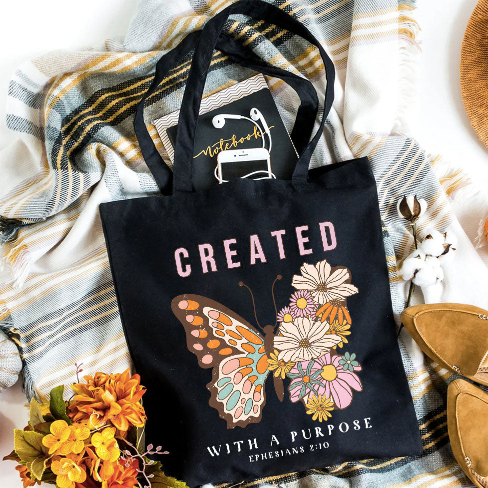 Created With A Purpose Christian Canvas Tote Bag