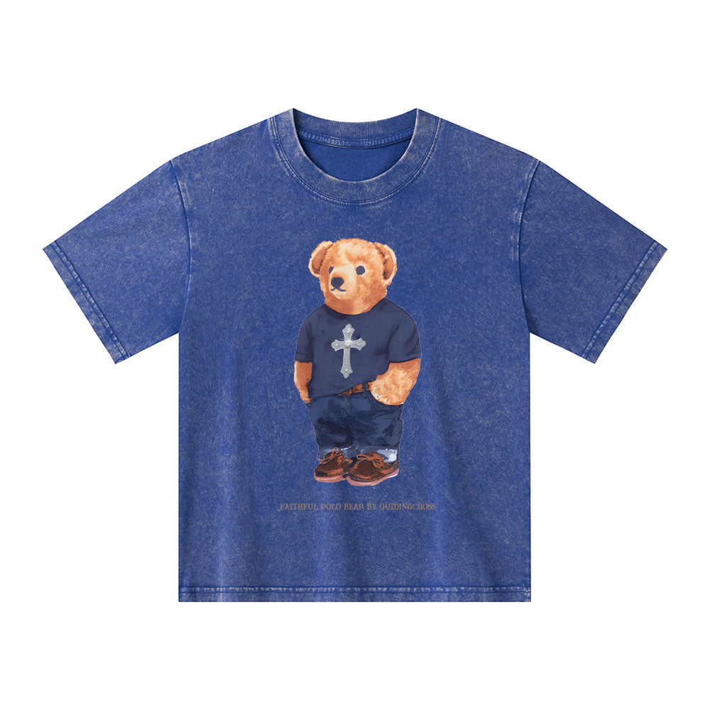 Faithful Bear By Guidingcross Kid Washed T-Shirt