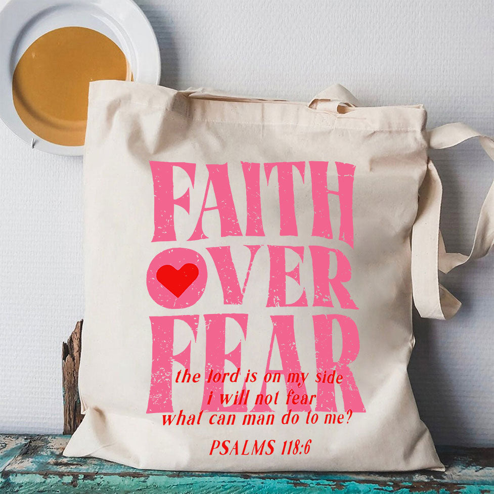 Faith Over Fear Christian Canvas Tote Bag