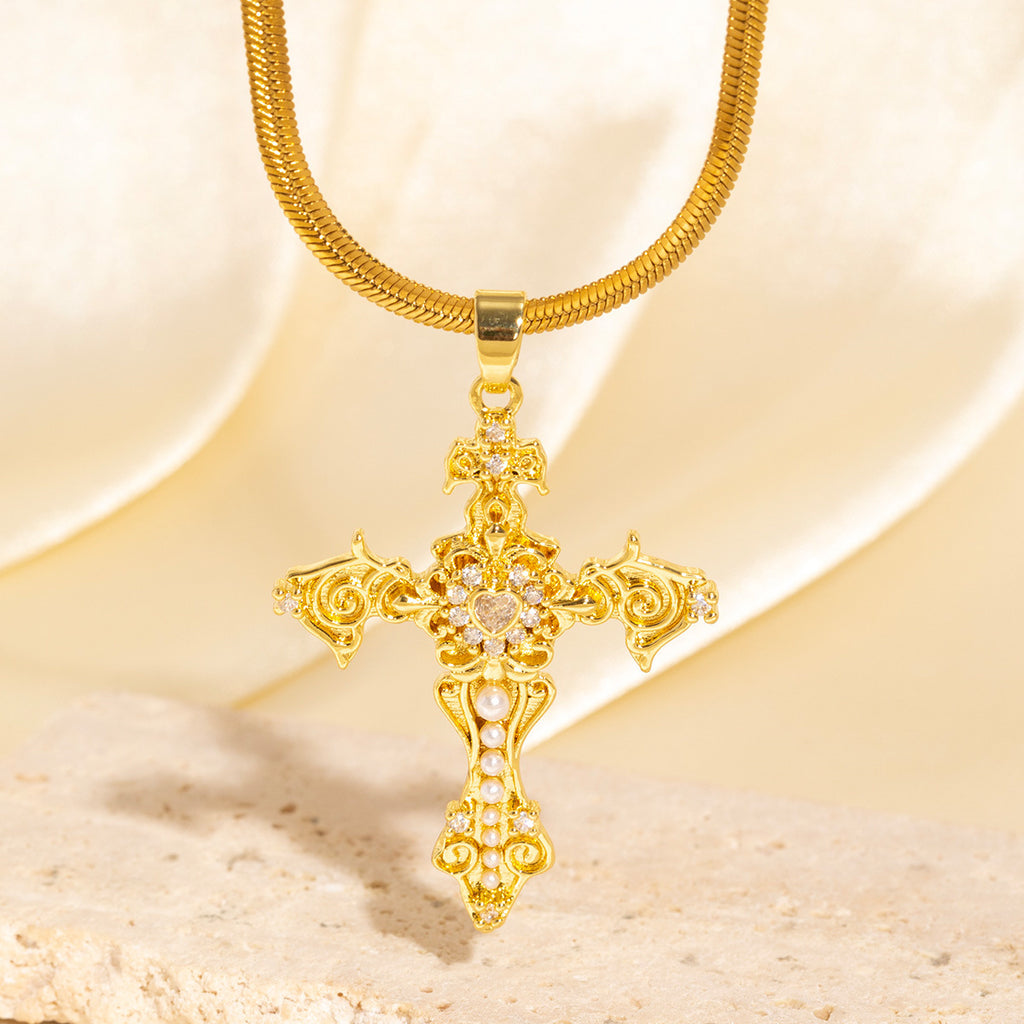 Exquisite Serpent Bone Chain Cross Necklace