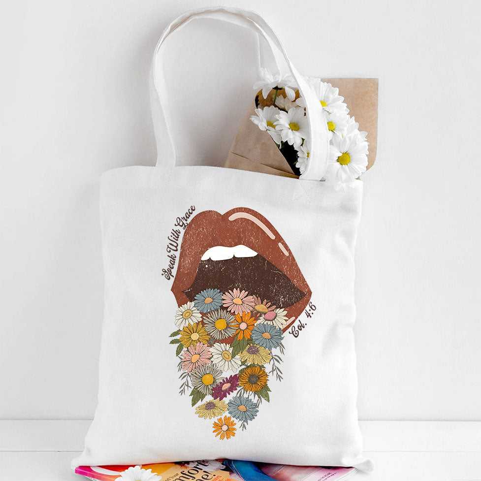 Speak With Grace Christian Canvas Tote Bag