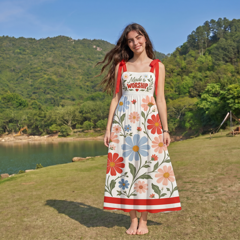 Made To Worship Chrisitan Tie Shoulder Maxi Dress