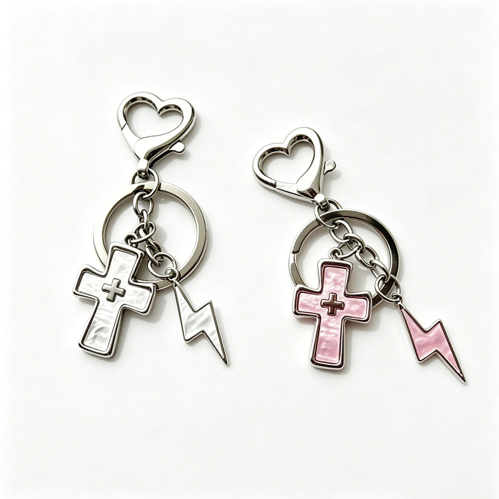 Cross & Lightning Shape Christian Keychain