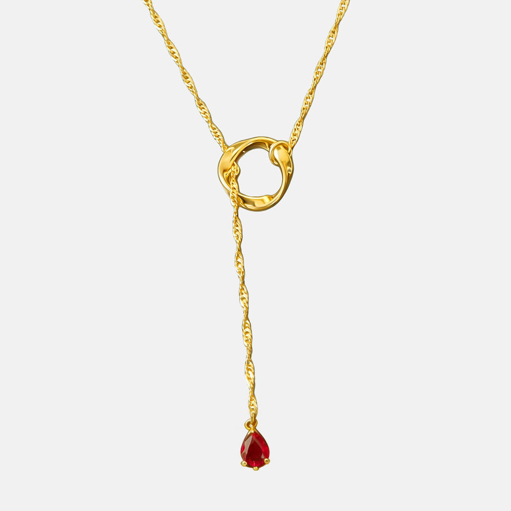 Sacred Blood Teardrop Faith Lariat Necklace