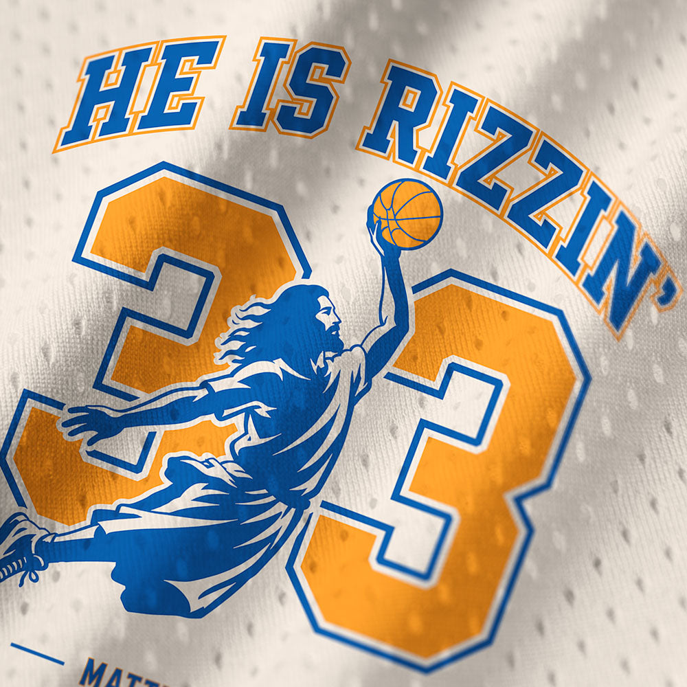He Is Rizzen' Christian Mesh Jersey Tank Top