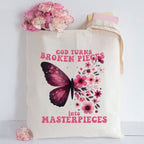 God Turns Broken Pieces Into Masterpieces Christian Canvas Tote Bag