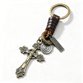 Vintage Cross Leather Christian Keychain