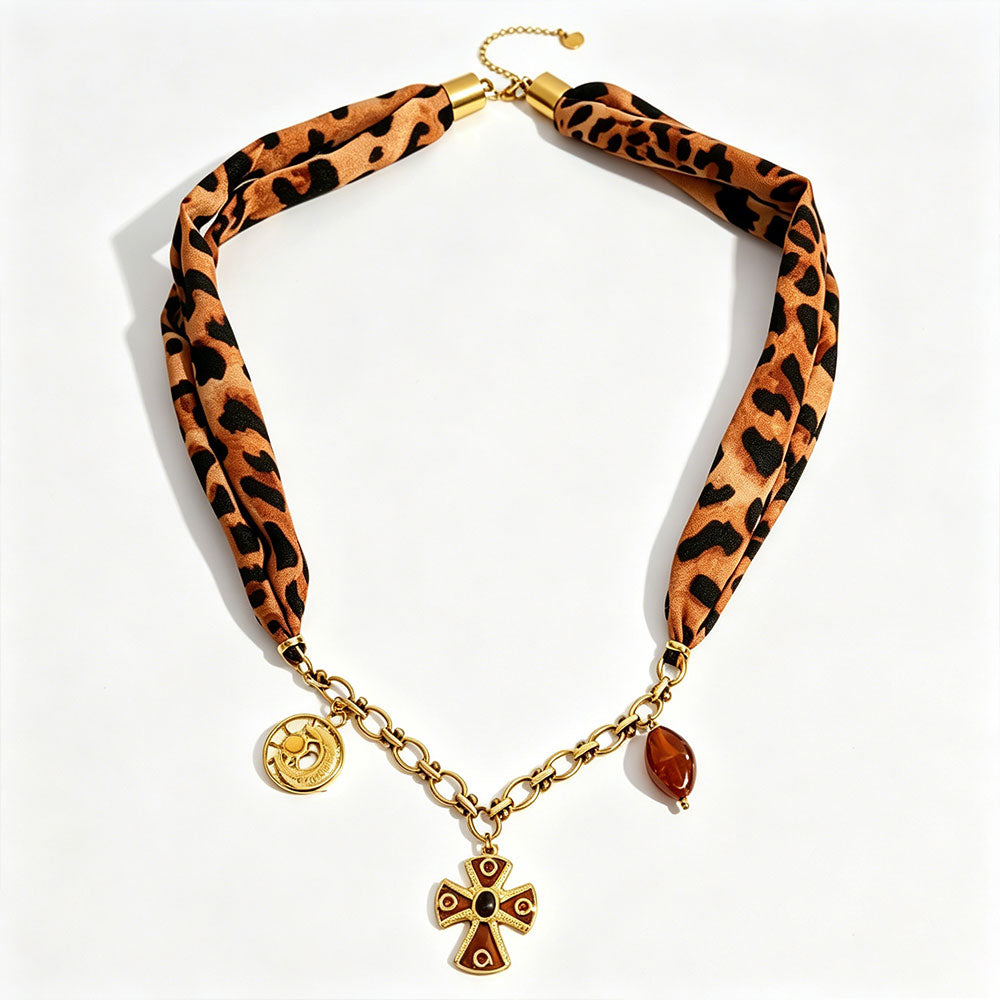 Christian Leopard Strap Cross Necklace
