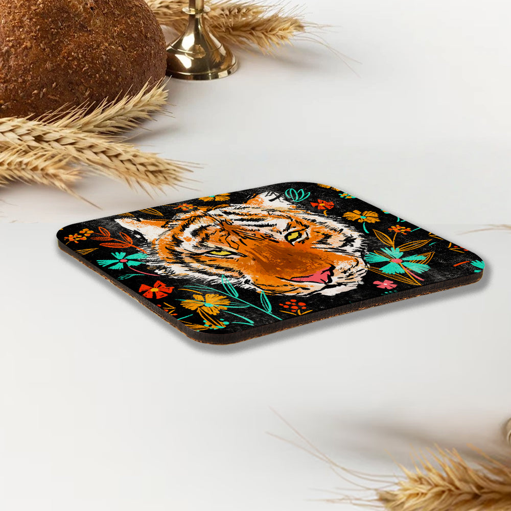 Tiger In FLower Christian Wooden Printed Coasters