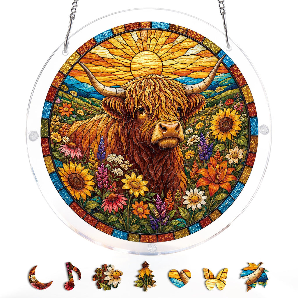 Blooming Highland Cow Light Suncatcher-Acrylic Window Art