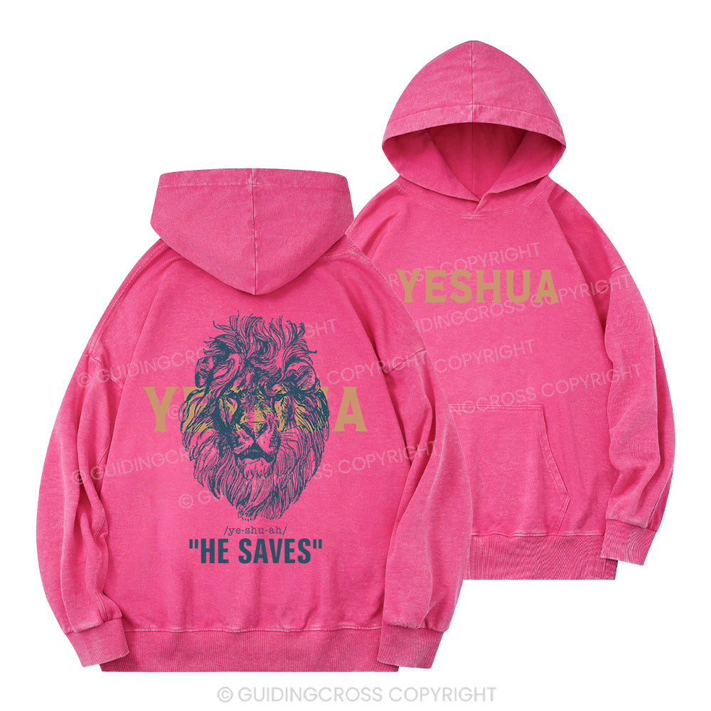 Yeshua He Saves Lion Christian Washed Hoodie