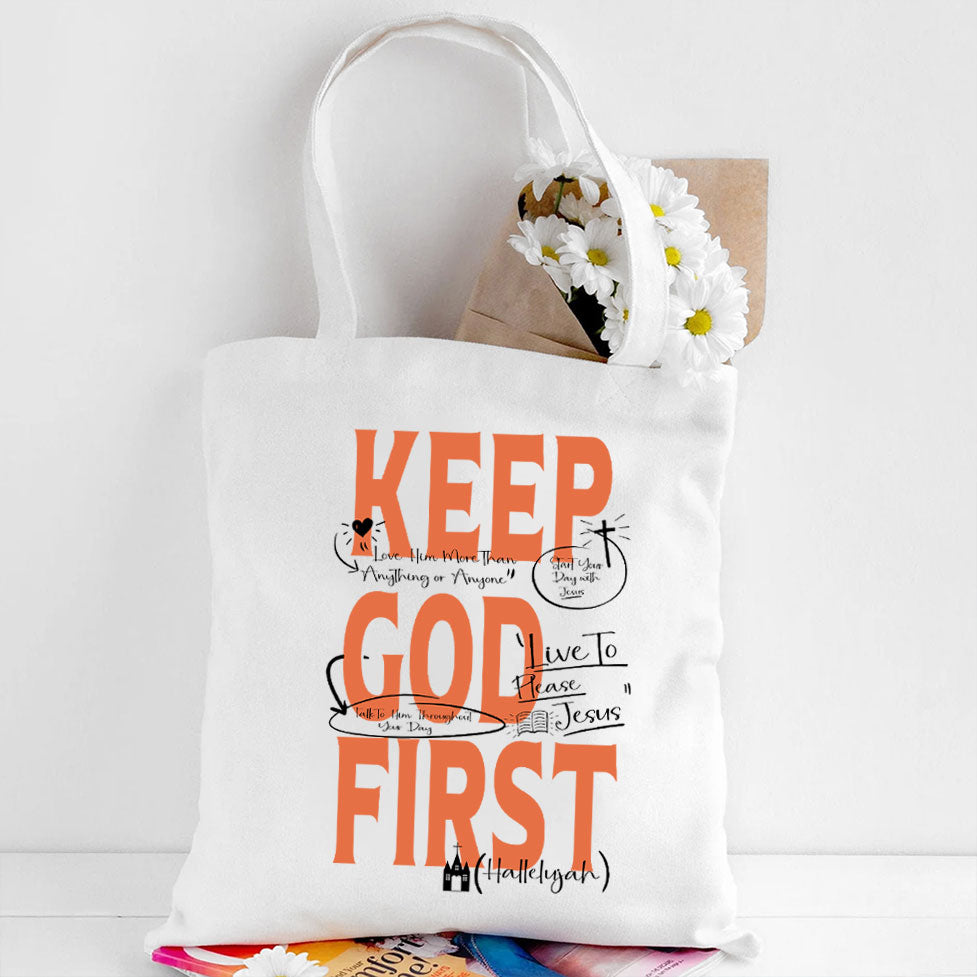 Keep God First Christian Canvas Tote Bag