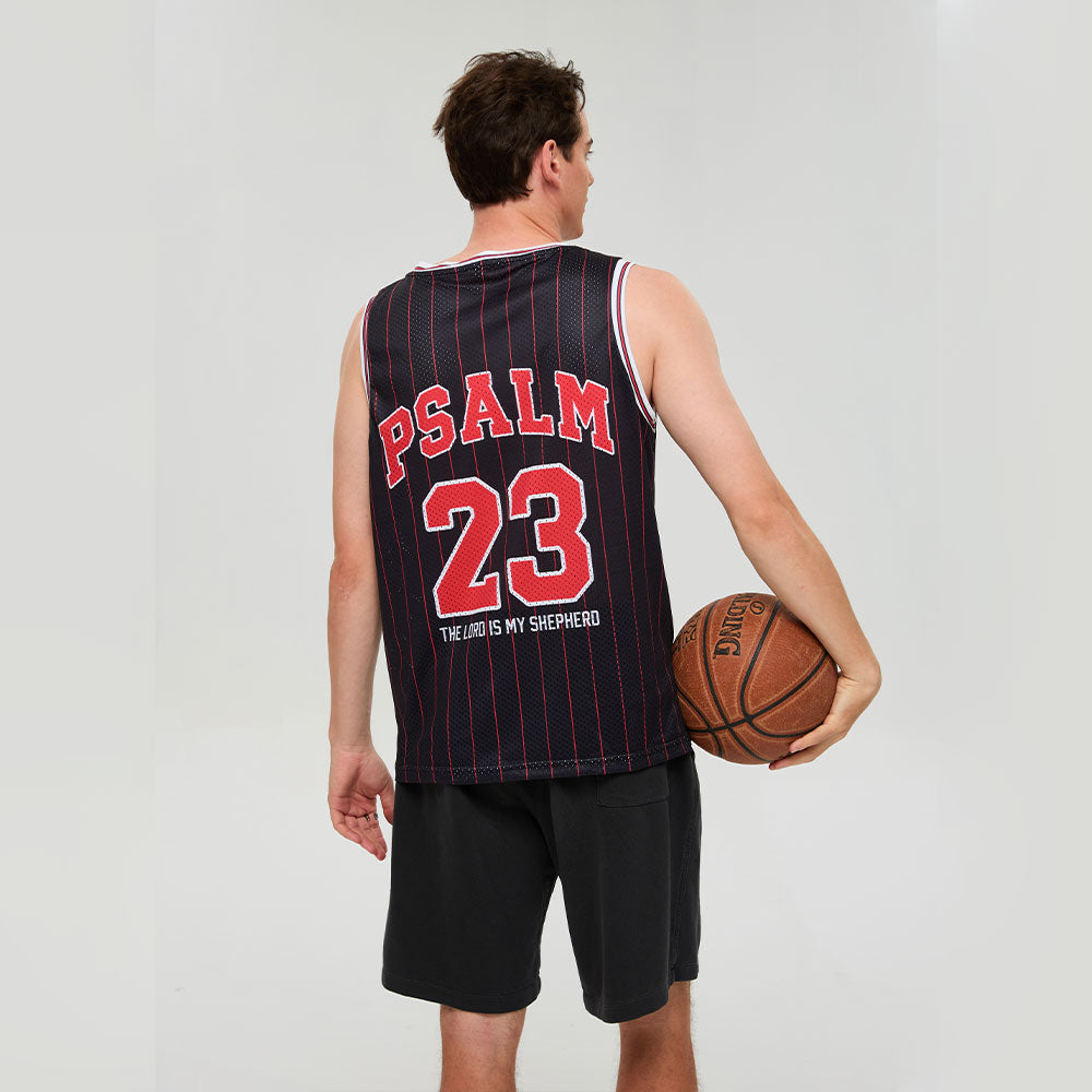 Psalm 23 Black Stripes Christian Mesh Jersey Tank Top