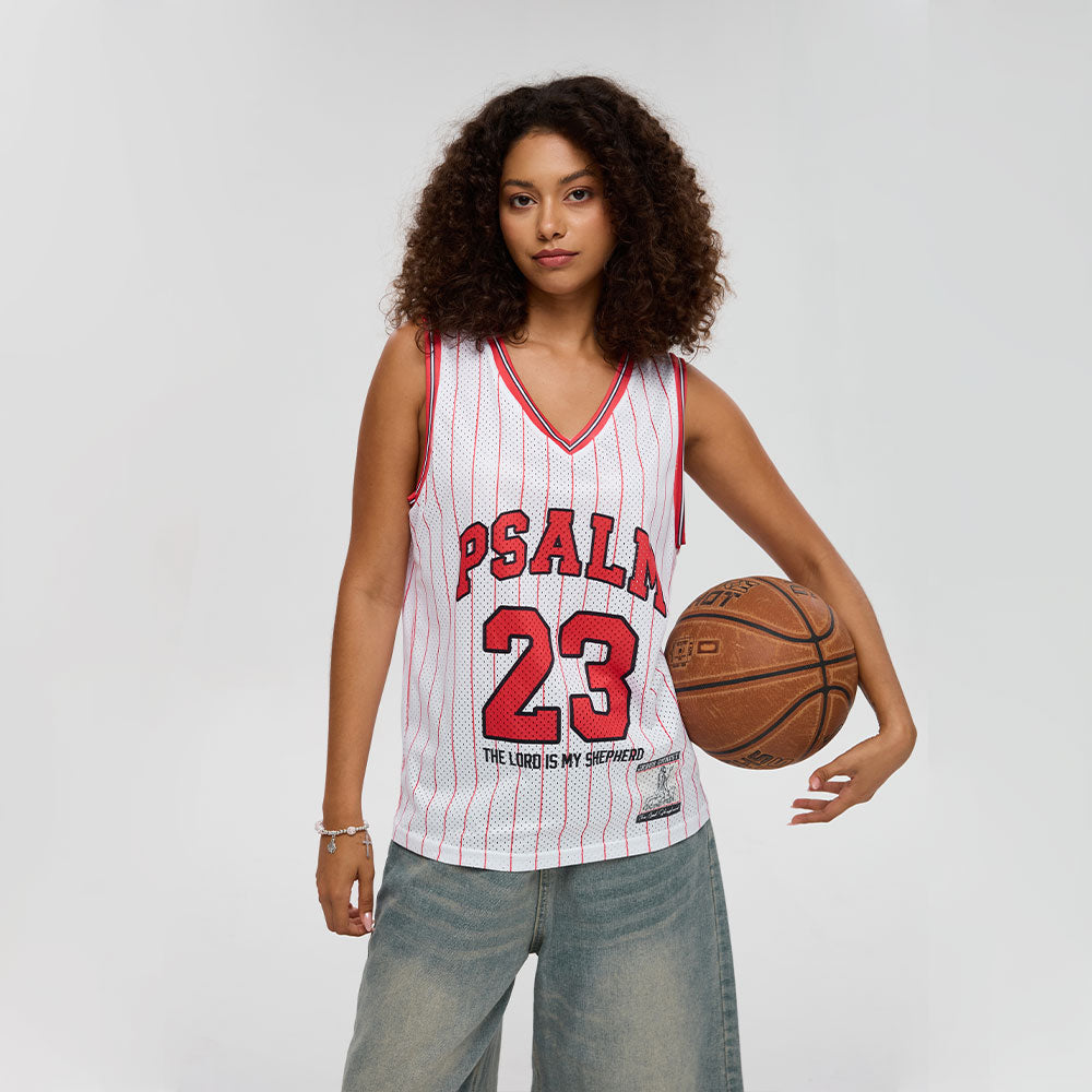 Psalm 23 White Stripes Christian Mesh Jersey Tank Top