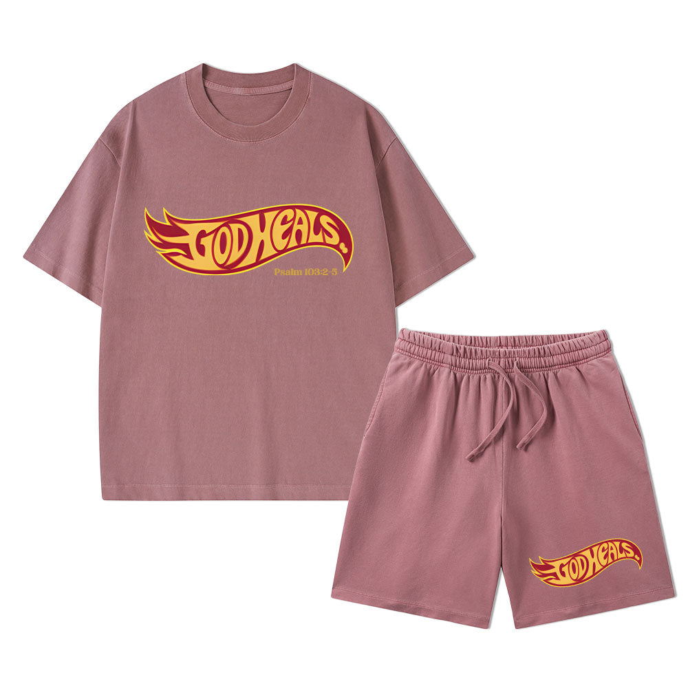 God Heals Christian Washed T-Shirt & Shorts