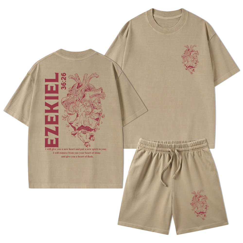 I Will Give You A New Heart And Put A New Christian Washed T-Shirt & Shorts