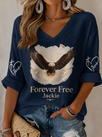 V-Neck Retro Forever Free Jackie Print T-Shirt