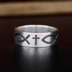 Jesus Fish Christian Sterling Silver Band Ring