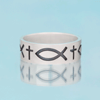 Jesus Fish Christian Sterling Silver Band Ring