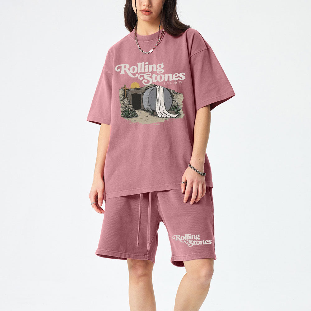 The Stone Was Rolled Away Christian Washed T-Shirt & Shorts