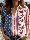 Women'S Retro American Flag Printed Casual Shirt