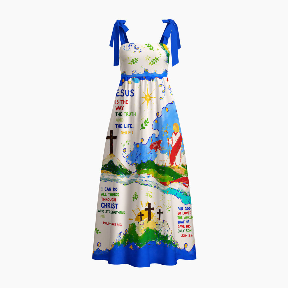 The Way The Truth And The Life Chrisitan Tie Shoulder Maxi Dress