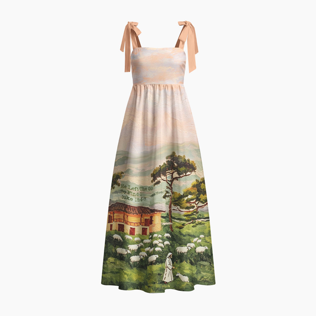 He Left The 99 To Find 1 Chrisitan Tie Shoulder Maxi Dress