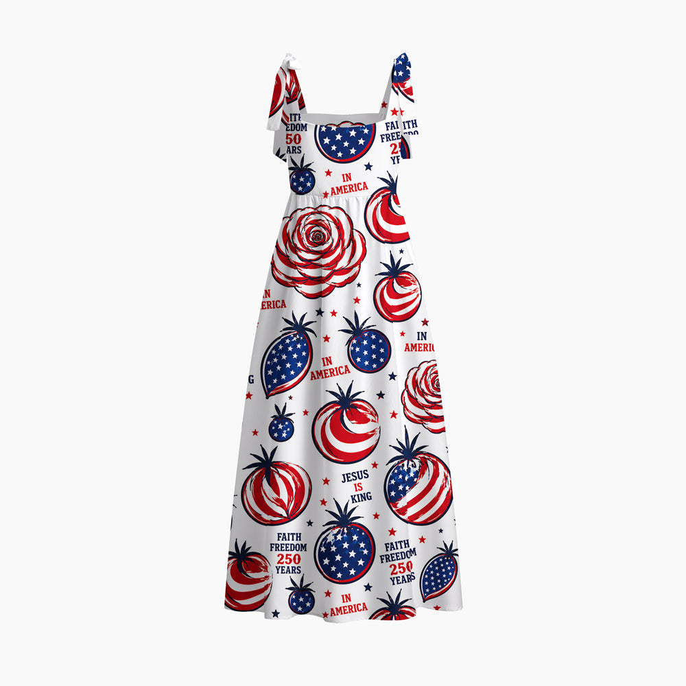 Jesus Is King In America Chrisitan Tie Shoulder Maxi Dress