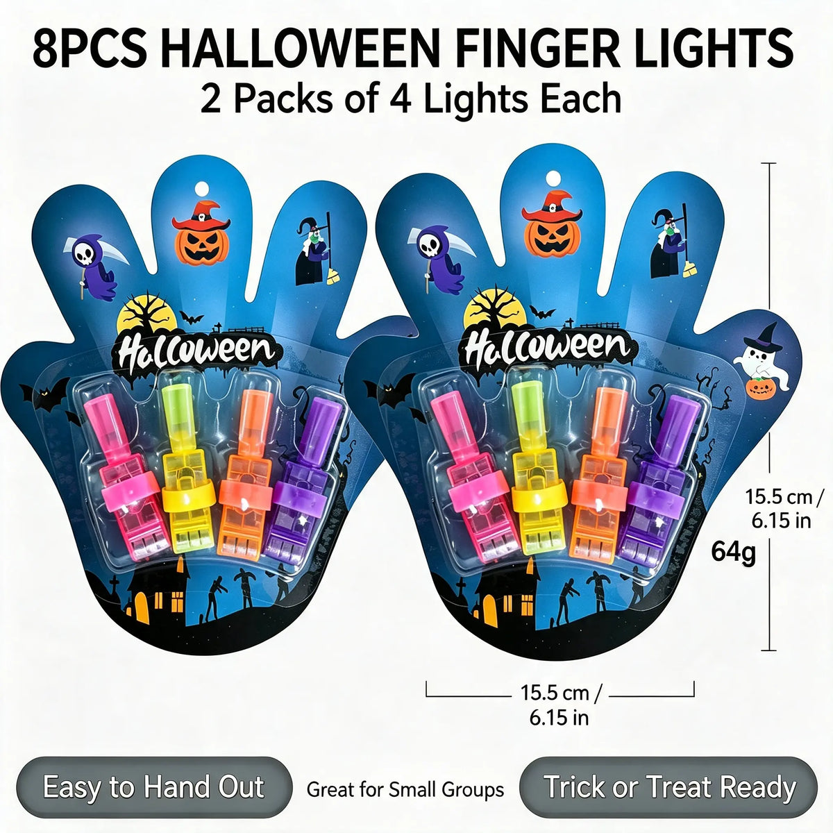 Halloween LED Projection Finger Lights a?? Multi-Color Trick-or-Treat Goodie Bag Fillers