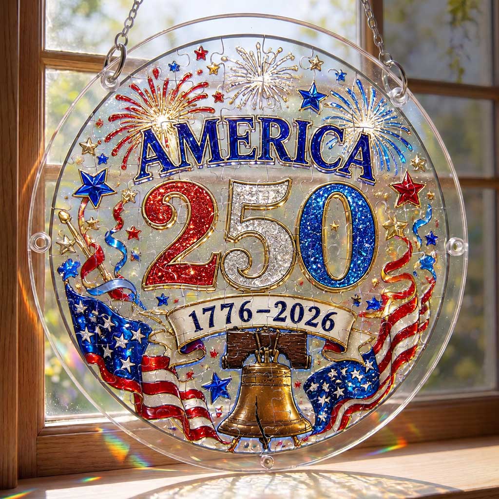 America 250 Acrylic Puzzle Suncatcher Ornament â€?1776â€?026 Patriotic Hanging Window Décor with Fireworks