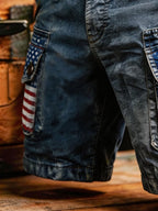 Men'S Independence Day USA Flag Print Denim-Like Cargo Shorts