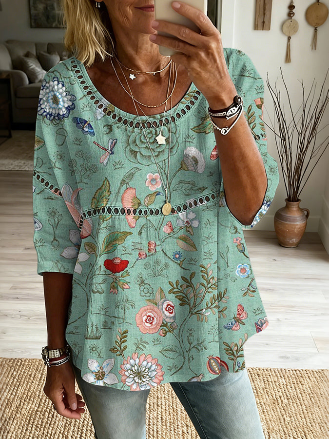Women'S Casual Floral Art Multi-Color Printed Top