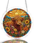 Blooming Highland Cow Light Suncatcher-Acrylic Window Art