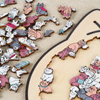 Morandi-Colored Cute Cat Shaped Wooden Jigsaw Puzzle