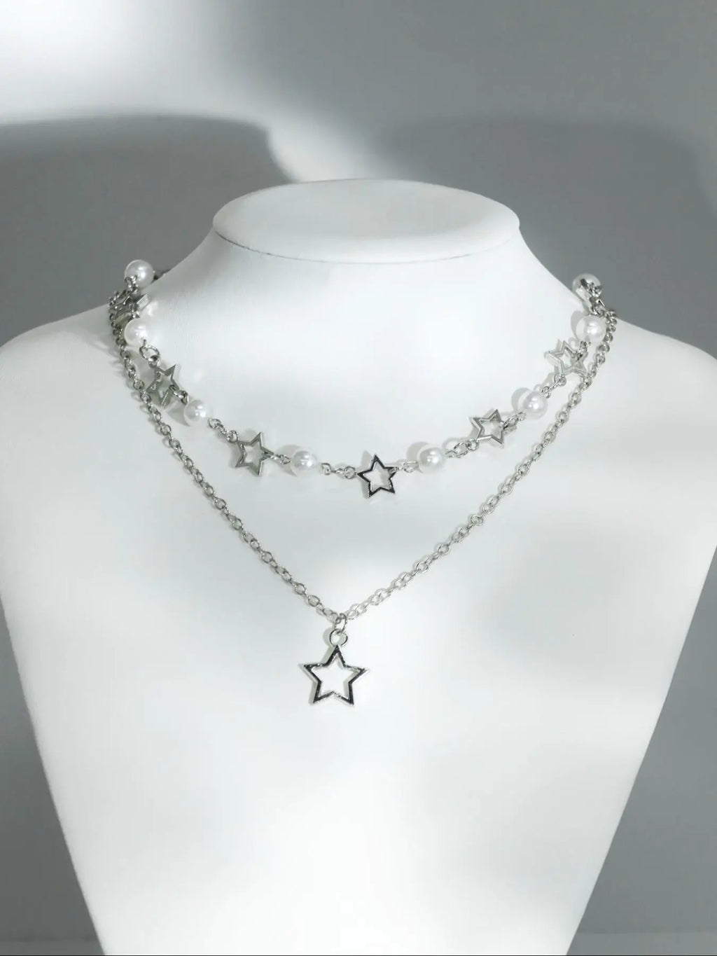 Star & Faux Pearl Decor Pendant Necklace Set for Parties