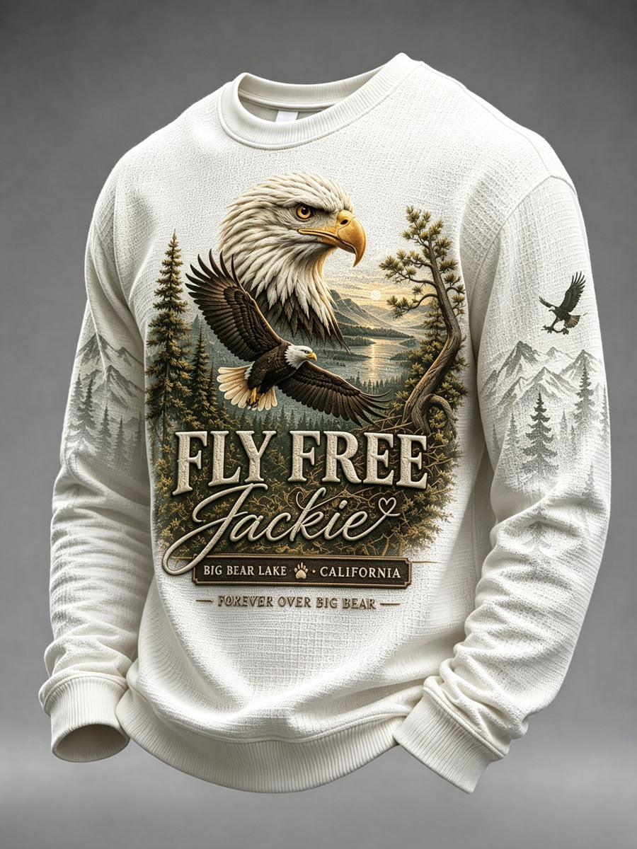 Men'S Jackie The Eagle Print Waffle Long Sleeve Top