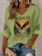 V-Neck Retro Forever Free Jackie Print T-Shirt