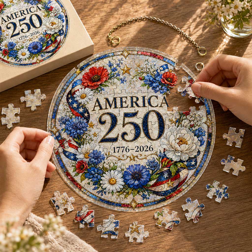 America 250th Anniversary Acrylic Puzzle Hanging Ornament â€?1776â€?026 Patriotic Floral Window Décor